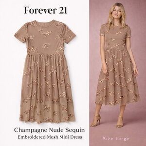 Forever 21 Simmering Sequin Embroidered Mesh Midi Dress Size Small